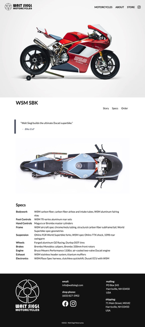 Walt Siegl Motorcycles webpage